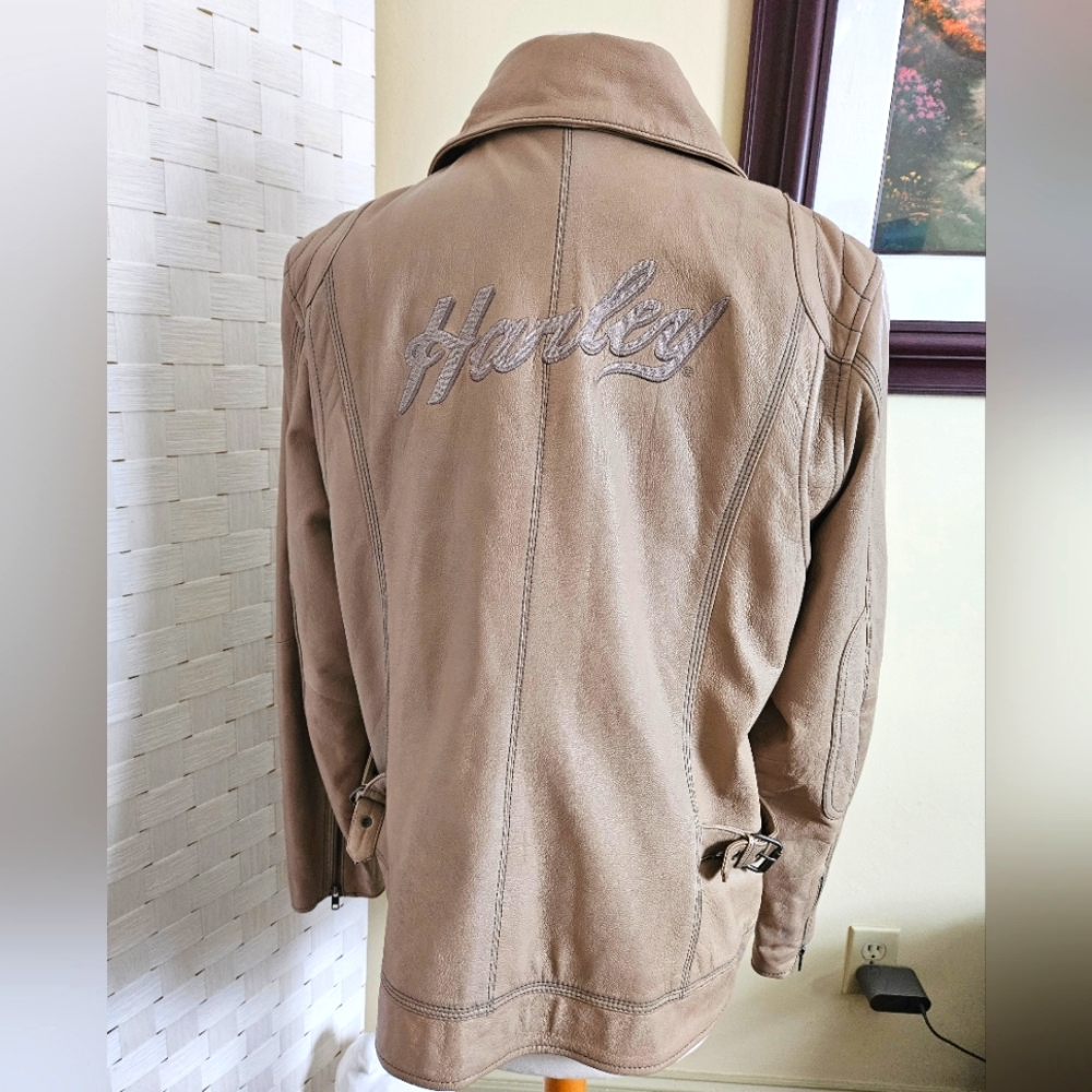 Harley Davidson santa fe beige goatskin leather full zip jacket womens 1W
